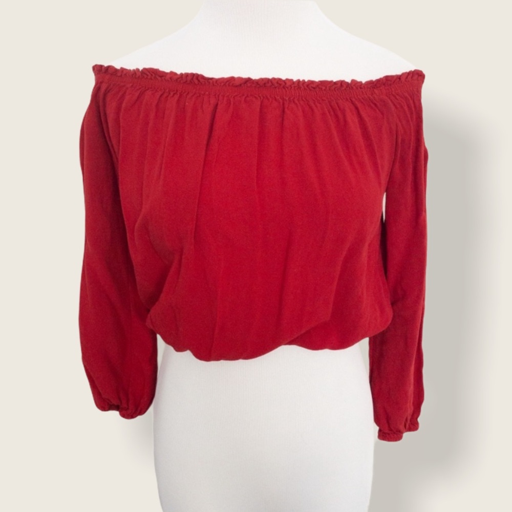 Brandy Melville Red Off the Shoulder Crop Top - OS